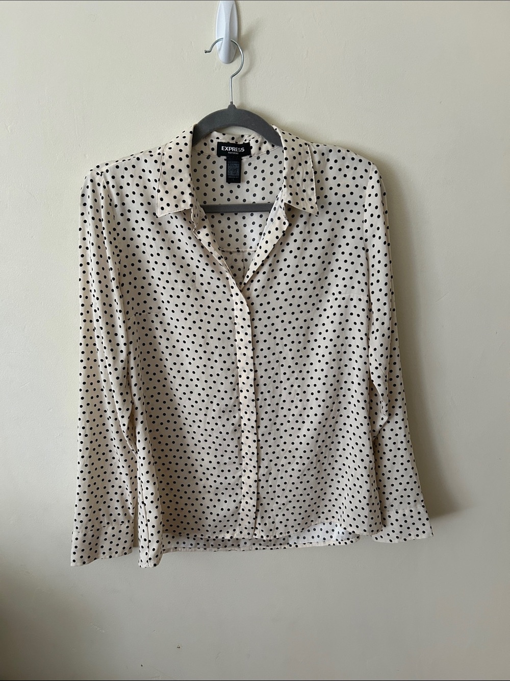 Express Cream Button-Down Shirt with Black Polka Dots